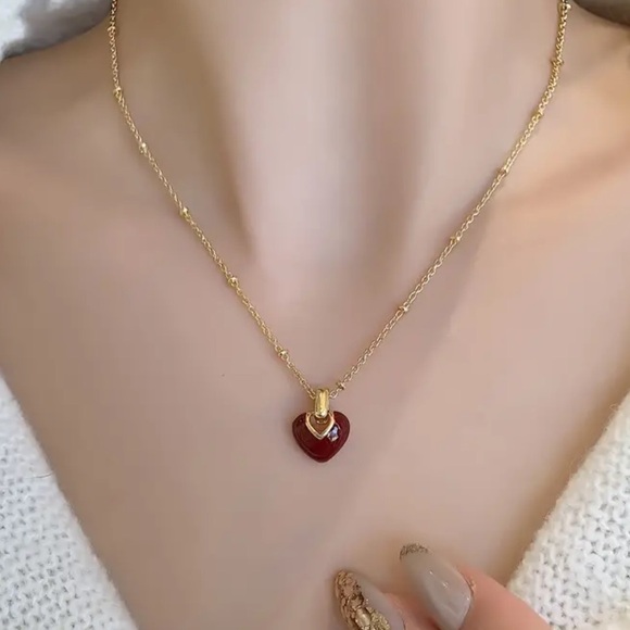 COPY - Delicate Red Enamel Heart S925 Sterling Steel Plated Gold Tone Pendant N… - Picture 3 of 7